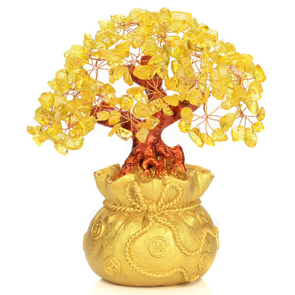 Feng Shui Pengar Rikedom Träd Gul Citrin Ametist Kristall Luc Light yellow