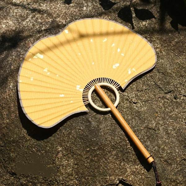 Hand Ginkgo Rund Solfjäder Papper DIY Vikbar Solfjäder Bambu Bröllop Måla Yellow
