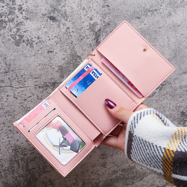 Naisten lompakko PU-nahkainen lompakkokorttikotelo, taitettava kannettava Pink