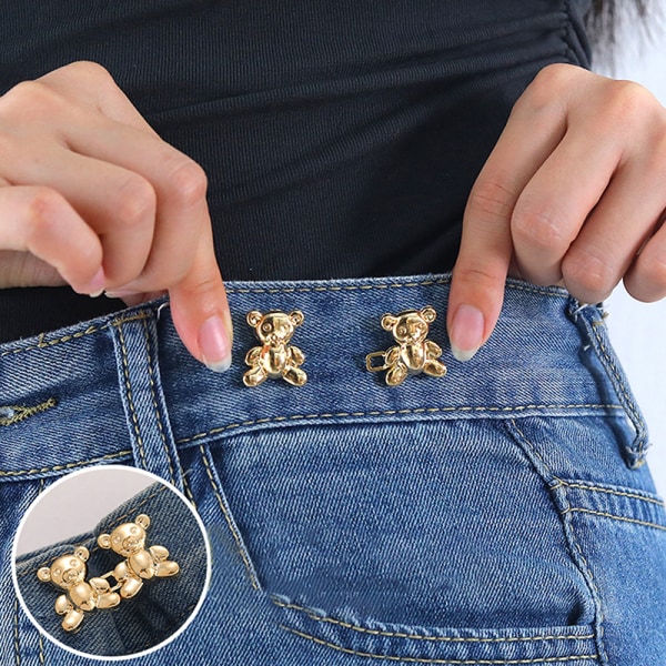 e Bear Jean Button Pins Löstagbart midjespänne Justerbar midja Black