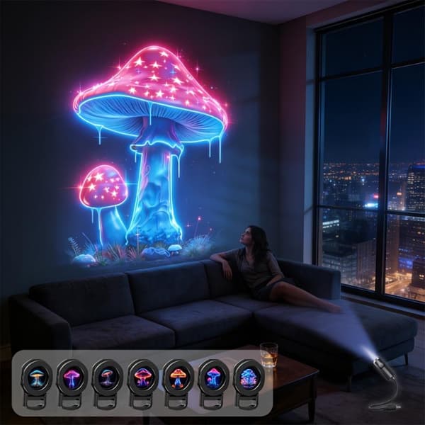 LED USB Sopp Projeksjonslys Drømmende Blad Stjernehimmel Projeksjon Light an 3pcs Film