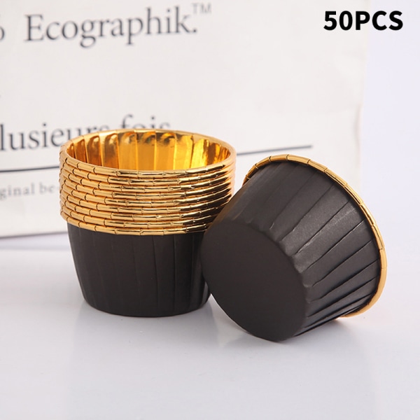 50 STK fortykket muffin cupcake liner guld kage wrappers bagning Black