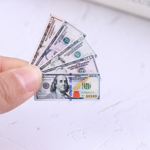 100 kpl / set 1:12 nukkekoti 5/10/20/50/100 dollarin valuutta bankno 100 USD,100pcs