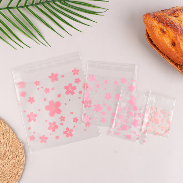 100 Stk Plast Transparent Gavepose Sakura Candy Cookie Self Ad M