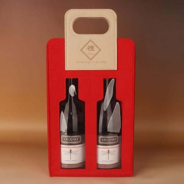 Non-woven Fabric With Handle Wine Gift Bag With Transparent Win A1