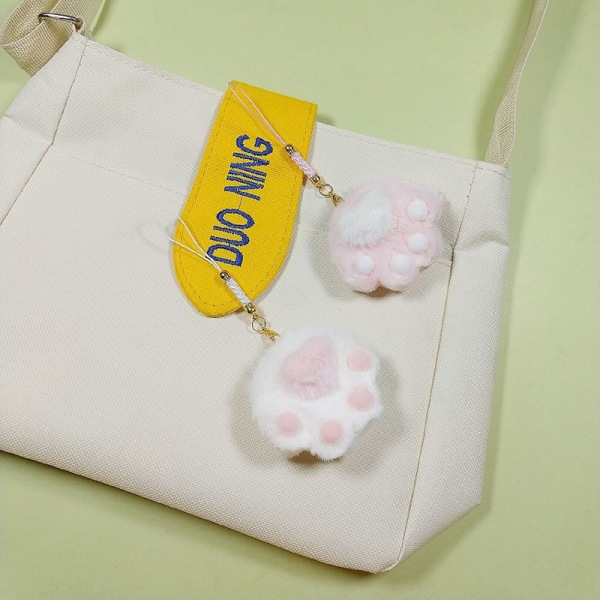 Ull Filt Hjemmelaget Veske Cat Claw Nøkkelring Anheng Material Bag White