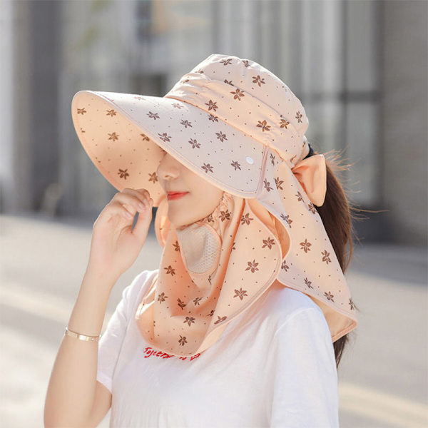 Kvinnlig sommarsolhatt UV-skydd Avtagbar Face Mesh Neck Fl Khaki