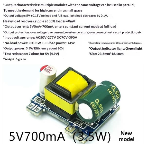 AC-DC 5V 700mA 3.5W Konverter AC 220v til 5v DC Transformer Strøm A1