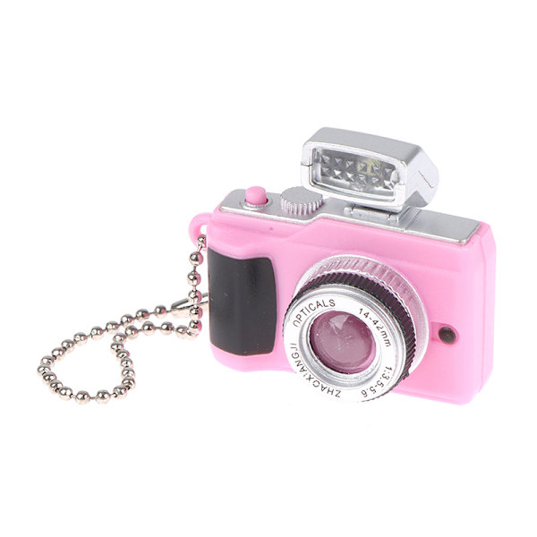 Mini digitalkamera modell 1:12 Dockhuskamera LED-blixtnyckel Pink