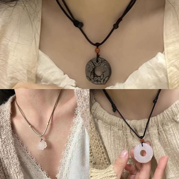 Ny stil Vackra Kalcedon Lotus hänge Berlocker Amulet Nec 3