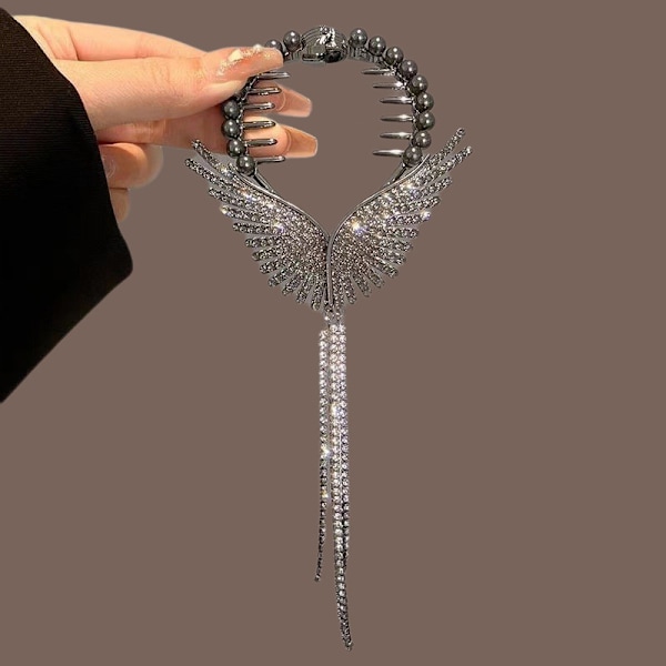 Änglavingar Hårbulle Hårklämmor Kvinnor Flickor Rhinestone Tofs P Gold
