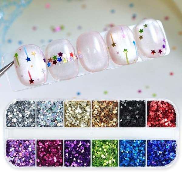 Stjerne Glitter Konfetti 12 Gitre/Æske Holografiske Pailletter 3D Negle