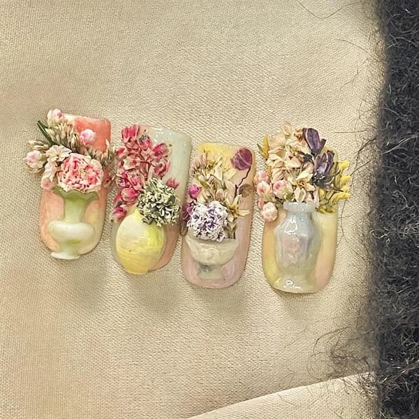 1 st nagelkonstform tecknad blombukett vas blomkorg 3D A1