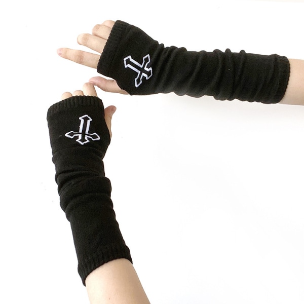 Gothic Punk Style Half Finger Long Glove Stickad Längd Ärm Fin A2