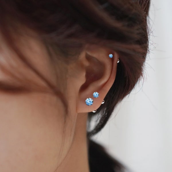 1 par blå krystall sirkon øreben spiker spiral øredobber Fo 6MM 96c8 | 6MM  | Fyndiq