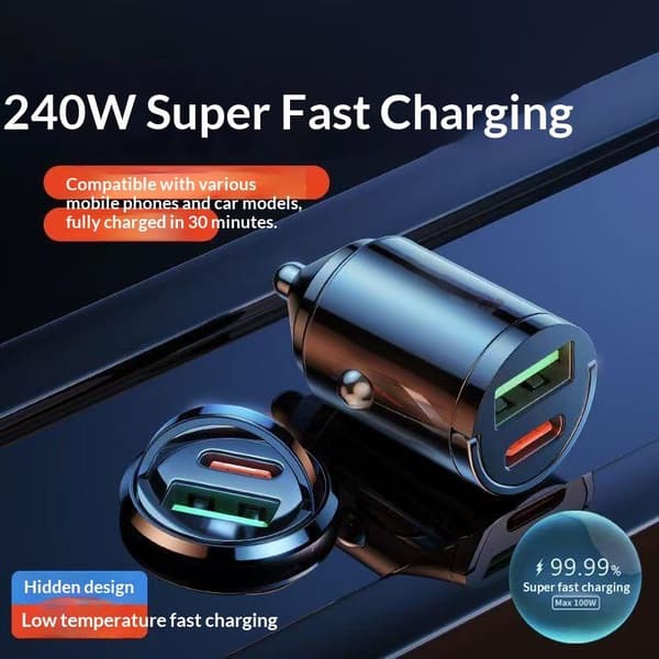 1 stk 240W Mini Billader Hurtiglading PD USB Type C Biltelefon 240W