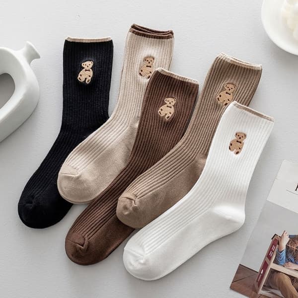 Bear Brodery Socks e Funny Women Socks Ensfarvet Sok Til E