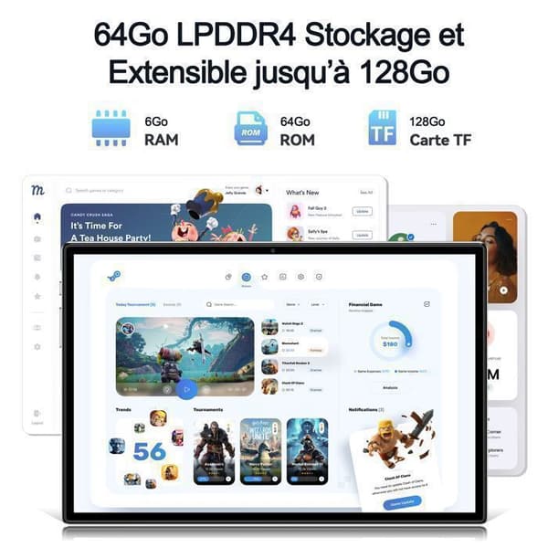 10.1" IPS 2,5D Tabletti Android 13 LoseiPad Octa-core 6+64Go (128Go Laajennettavissa) GPS 5+13MP Kaksikortti 6000mAh Hopea