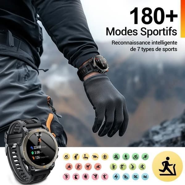 LOSEI Älykello Bluetooth-kutsut 180+ Tilaa 1.52" HD Terveystieto IP68 Trendikaulakoru Android/iOS Musta Sort