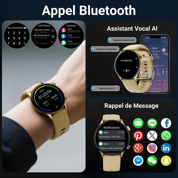 LOSEI Älykello Naisille Miehille Bluetooth Puhelin IP68 Tuki Android iOS Kulta Eller