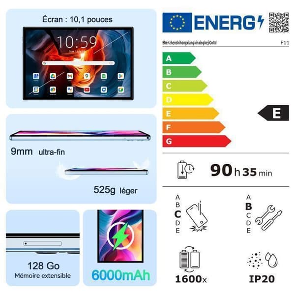 10.1" IPS 2,5D Tabletti Android 13 LoseiPad Octa-core 6+64Go (128Go Laajennettavissa) GPS 5+13MP Kaksikortti 6000mAh Sininen