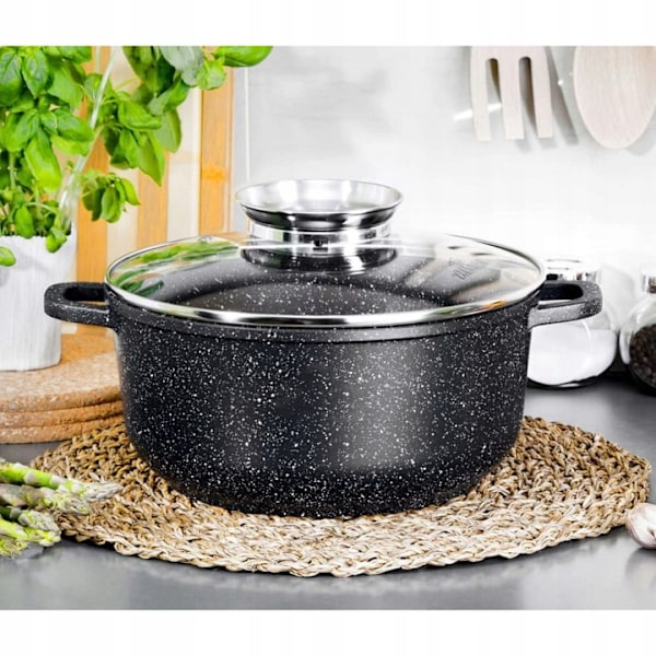 Kastrullset 6-delars Hemberg - non-stick marmor grytset 2.3/4.5/6.8 l - gjutet aluminium med glaslock - svart - induktion HB-7016
