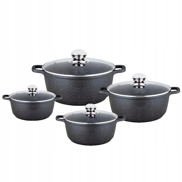 Kastrullset Hemberg i marmor, 8 delar – med keramisk marmorerad non-stick-beläggning, svart – HB-7049