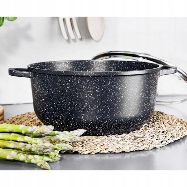 Kastrullset 6-delars Hemberg - non-stick marmor grytset 2.3/4.5/6.8 l - gjutet aluminium med glaslock - svart - induktion HB-7016