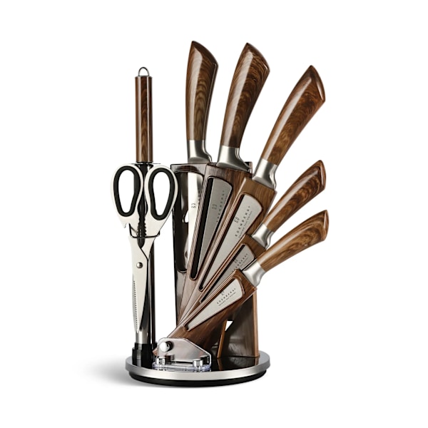 Knivset 8-delars med roterande ställ Edenberg - kolstål - ergonomiska handtag - knivslipare och sax EB-966