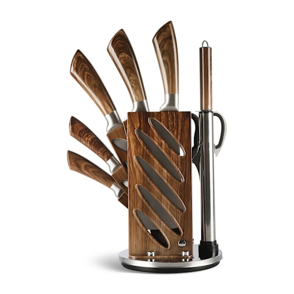 Knivset 8-delars med roterande ställ Edenberg - kolstål - ergonomiska handtag - knivslipare och sax EB-966