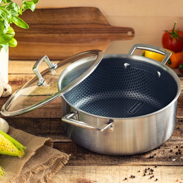 Gryta med glaslock i rostfritt stål 2,8 L med non-stick-beläggning – Edenberg EB-17051