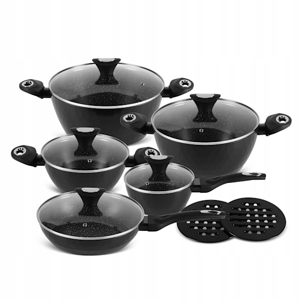 Edenberg Kastrullset med Glaslock – Marmorerade Non-Stick-Grytor – PFOA-fria