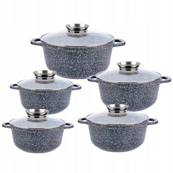 Kastrullset Hemberg 10-delars aluminium - keramisk marmor non-stick-beläggning - för alla spistyper - grå - 1.3/2.3/3.5/4.5/5.6 l HB-7058
