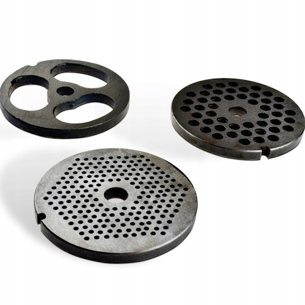 Köttkvarn manuell korvmaskin med vev - Edenberg - gjutjärn - 3 hålskivor (3 mm, 5 mm, 8 mm) - handvev - 3 plasttrattar och 1 remskiva EB-9207