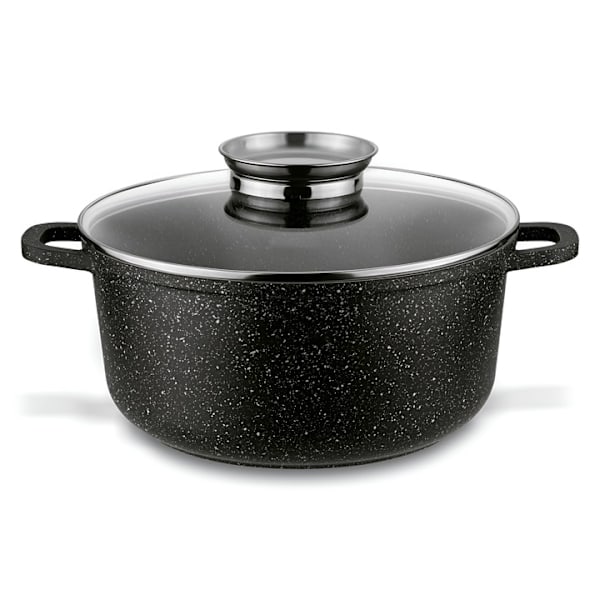 17-delars grytset med glaslock Hemberg - kastruller, stekpannor och redskap - gjutet aluminium - keramisk marmorerad non-stick- svart  HB-7052