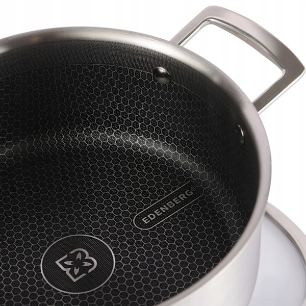 Gryta med glaslock i rostfritt stål 2,8 L med non-stick-beläggning – Edenberg EB-17051