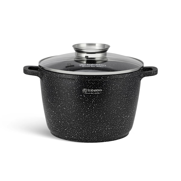 Gryta med glaslock 6.2 l - aluminium - marmorbelagd non-stick-yta - 24 cm×16 cm- induktionskompatibel - svart - pfoa-fri - Edenberg EB-8131