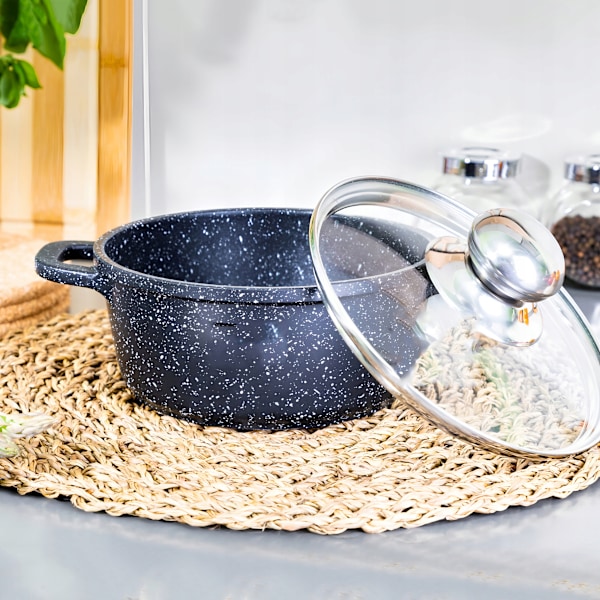 Kastrullset Hemberg i marmor, 8 delar – med keramisk marmorerad non-stick-beläggning, svart – HB-7049