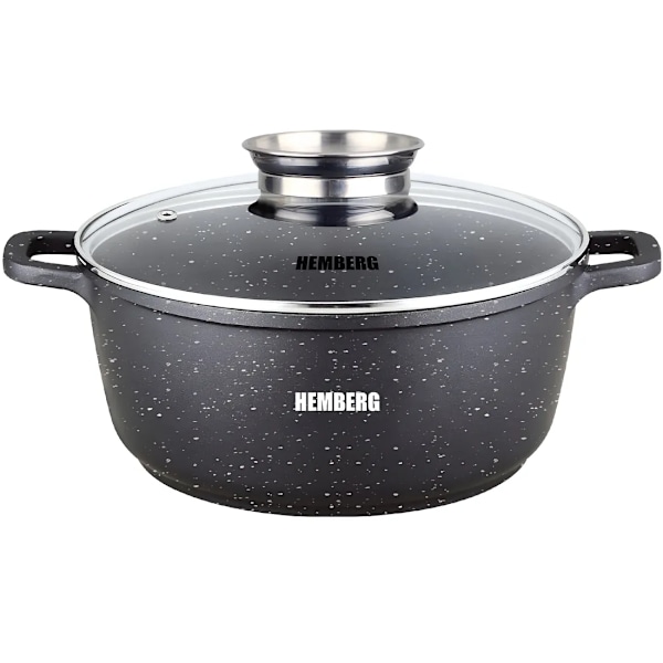 Kastrullset Hemberg 7-delars - aluminium med keramisk marmorbetsbeläggning - 1.3l/2.3l/4.5l - svart - ferromagnetisk flerskiktsbotten HB-7015