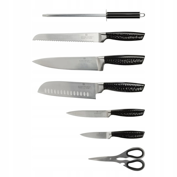 Knivset i kolstål 8 delar med roterande ställ, ergonomiska handtag – Edenberg EB-971
