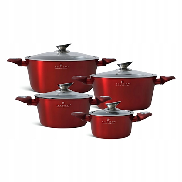 Kastrullset Edenberg EB-7433 – 8-delat set med grytor i röd marmorbeläggning