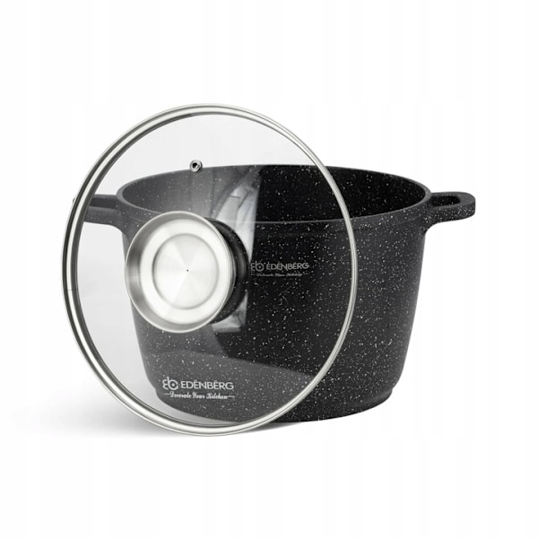 Gryta med glaslock 6.2 l - aluminium - marmorbelagd non-stick-yta - 24 cm×16 cm- induktionskompatibel - svart - pfoa-fri - Edenberg EB-8131