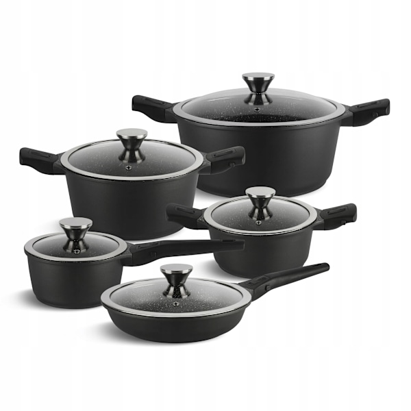 Kastrullset - 10-delar edenberg - aluminium med avtagbara silikonhandtag - non-stick-beläggning - alla värmekällor inklusive induktion - svart EB-5632