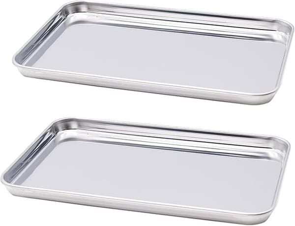 Pieces Bageplade, rektangulær bageplade i rustfrit stål, non-stick bageplade, kompatibel med kyllingevinger og grøntsager (26,5 x 20,5 x 2,5 cm)