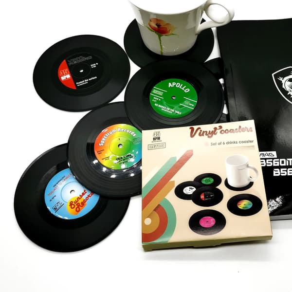 6-pak - Coasters Vinylplader - Glas Sorte Coasters