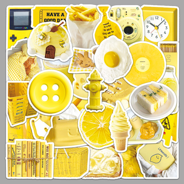 50 stycken gula tecknade klistermärken, söta vattentäta väggdekaler f