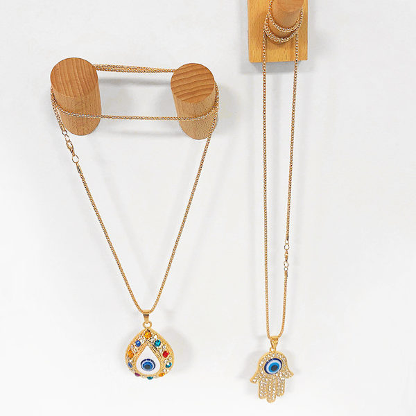 Hand of Fatima onda öga halsband, 2 stycken, guld