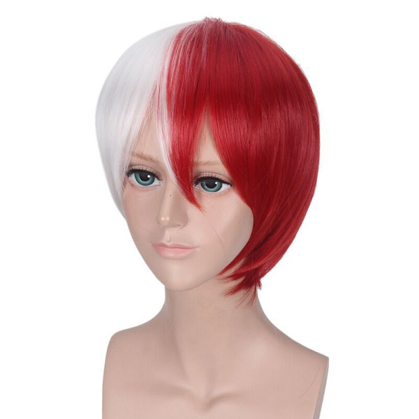 My Hero Academia Todoroki Shoto Cosplay Hvit Rød Kort Parykk Med Lugg