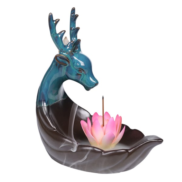 1 Set Rökelsebrännare Dekorativ Keramik Fawn Lotus Vattenfall Backflow