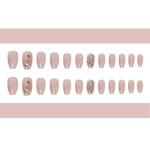 Pink Crystal Rhinestone Presset Fransk Manicure Full Coverage Sticker